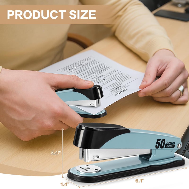 Deli Stapler Heavy Duty, Full Strip Staplers for Desk with 2000 Staples and Staple Remover, 50 Sheet Capacity, No Jam, Non-Slip Office Stapler with Staples for Office, Classroom, Blue - Image 2